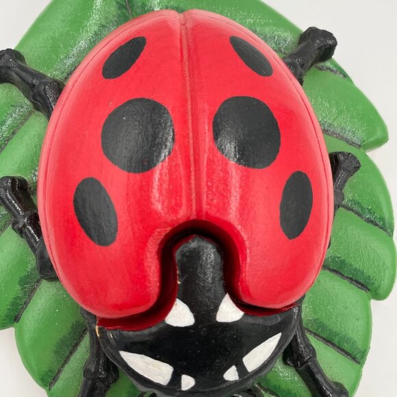 Handmade Ladybug Box Painted Ladybeetle Leaf Wooden Keepsake Trinket Home Decor - Picture 2 of 7